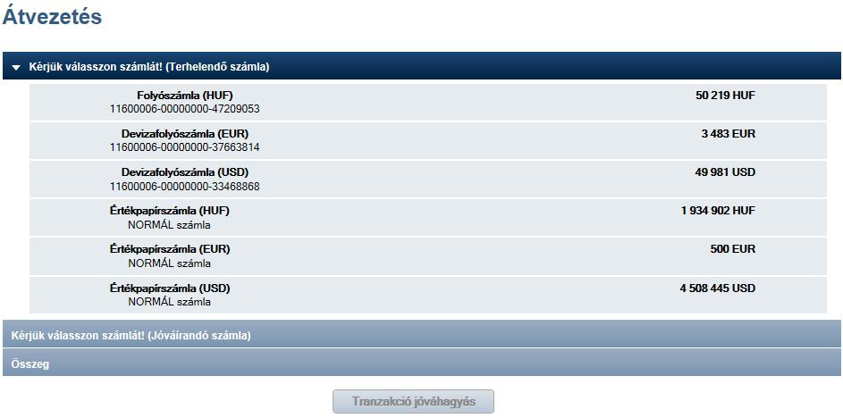 Értékpapírszámlák tekintetében csak a normál számlán található szabad egyenlegek vezethetőek át folyószámlára.