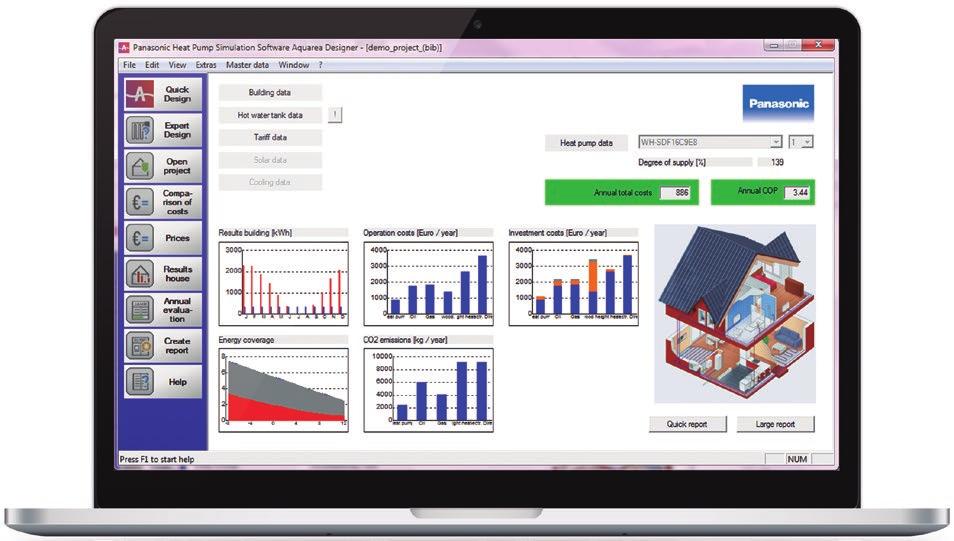 A Panasonic Aquarea Designer segítségével a projektek egyszerűen és gyorsan befejezhetők, akár a Quick Design, akár az Expert Design opciót választja.