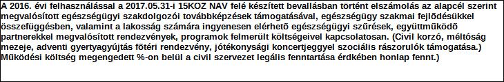 Támogatási program elnevezése: Támogató megnevezése: SZEMÉLYI JÖVEDELEMADÓ 1% FELAJÁNLÁS 2015. évi kiutalás 321.349 Ft felhasználása 2016-ban. 15KOZ 2017.05.31-re.