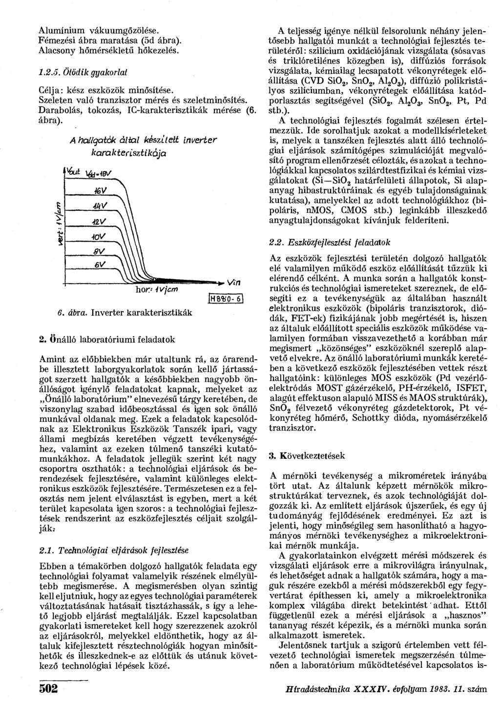 Alumínium vákuumgőzölése. Fémezési ábra maratása (5d Alacsony hőmérsékletű hőkezelés. 1.2.5. Ötödik gyakorlat Célja: kész eszközök minősítése. Szeleten való tranzisztor mérés és szeletminősítés.