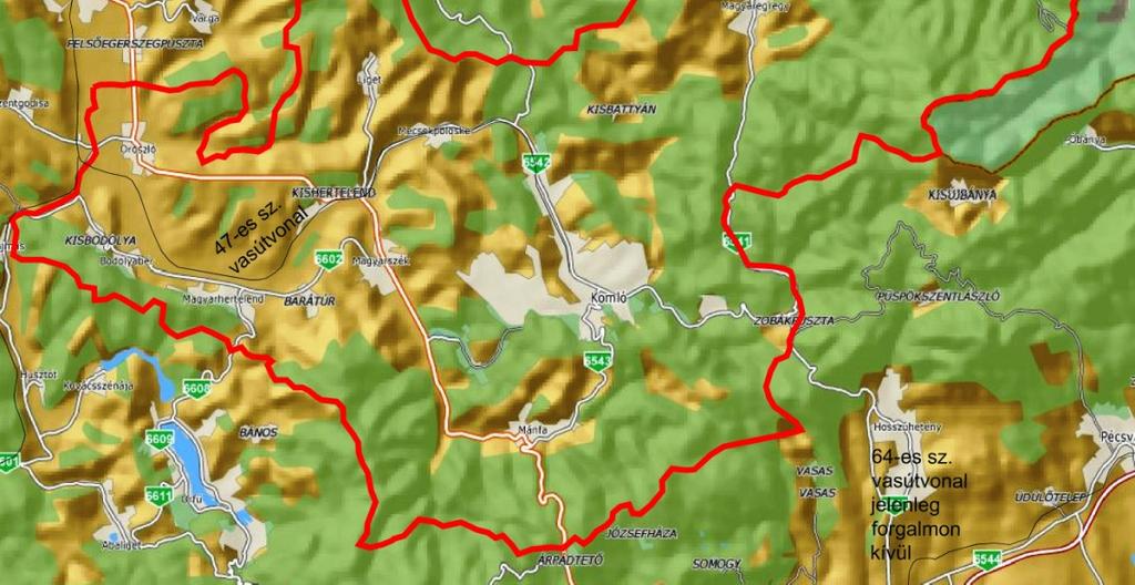 Különböző szintű térségi központok elérhetősége személygépkocsival Térségi központok Útvonal Távolság Átlagos utazási idő Megyeszékhely -Pécs 6543-66 20,4 km 27