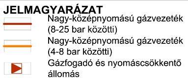 A nagyközép-nyomású gerincvezeték táplálja a település gázfogadóját és nagyközép-/középnyomású gáznyomáscsökkentőt, de egyes nagyobb fogyasztók ellátása közvetlenül a gerinchálózatról kiépített