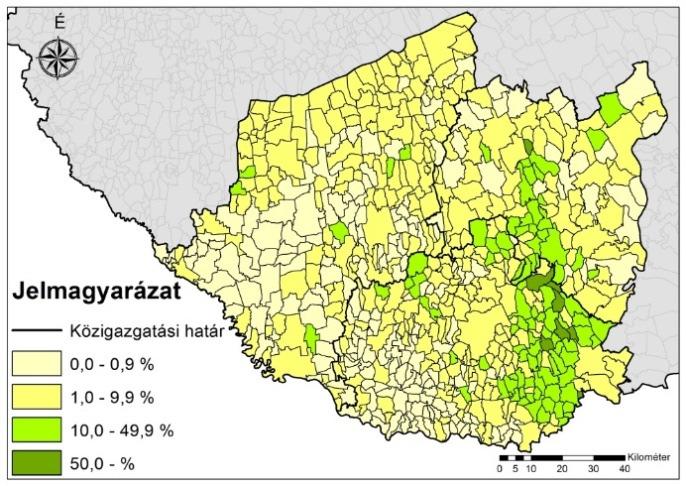 63 1.7-7. ábra: A német nemzetiségűek aránya a népességből a Dél-Dunántúlon, ill. Komlón és térségében, 2011, % Forrás: KSH, Népszámlálás, 2011., saját szerkesztés 1.7-8.