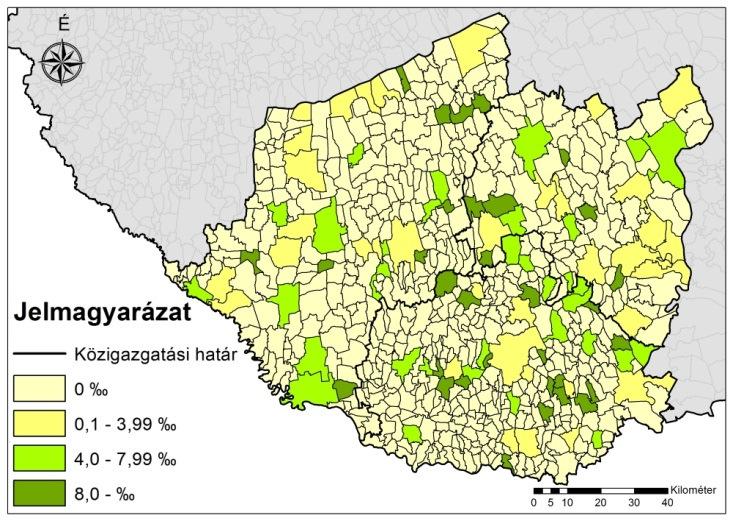 90 0,00% 0,50% 1,00% 1,50% 2,00% 2,50% Magyarország Dél-Dunántúl (Baranya, Somogy, Tolna) Baranya megye Komlói járás Komló 10-19 fős regisztrált vállalkozások száma 20-49 fős regisztrált