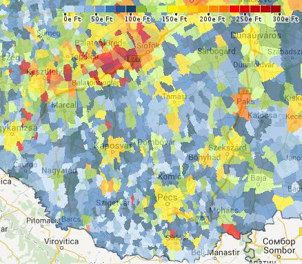 97 1.9-10. ábra: Lakóingatlanok átlagos négyzetméterenkénti átlagárak a Dél-Dunántúlon, 2013. Forrás: http://www.ingatlannet.