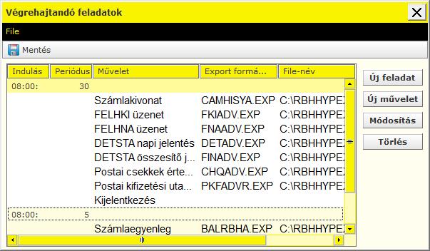 Napkezdéskr lekérdezhető állmányk: Számlakivnat DETSTA napi jelentés DETSTA összesítő jelentés FELHKI üzenet FELHNA üzenet