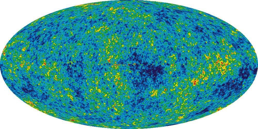Az Ősrobbanás utáni (a Világegyetem nagyléptékű szerkezetét kialakító) mikroszkopikus kvantumfluktuációk véletlenszerűek voltak. A teret kozmikus neutrínó-háttér tölti ki.