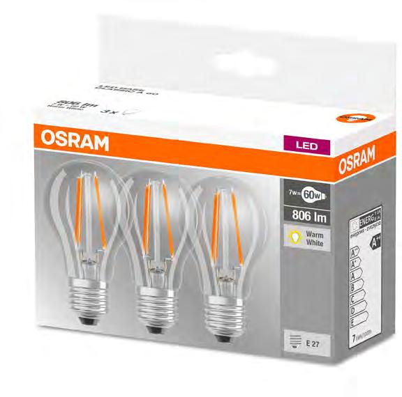 OSR4058075819337 Osram LED kisgömb COG Filament 4W/827, 220-240V, 3 db/doboz, E14, 470lm BASECLP40 1 490 Ft