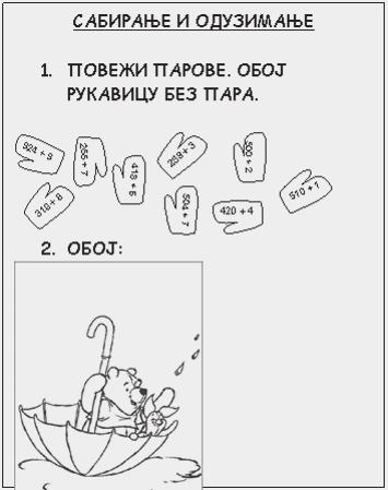 68 Збирка примера инклузивне праксе Примери из треćег разреда: Прилагођавање у оквиру математике Бројевна права; Штрумпф; мајмунче Математичке картице са решењима на полеђини (узме картицу, уради