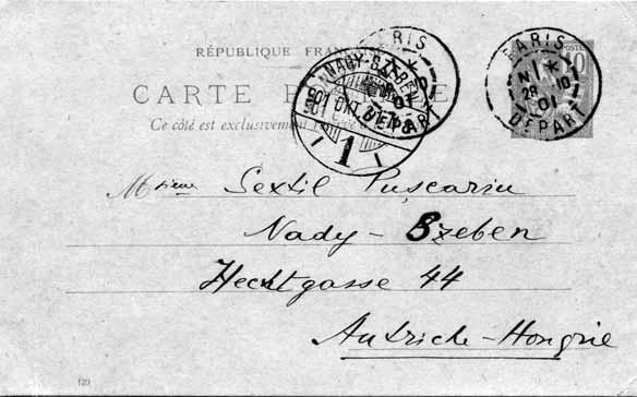 octombrie 1901), cu textul ºi adresa scrise de mînã cu cernealã neagrã.