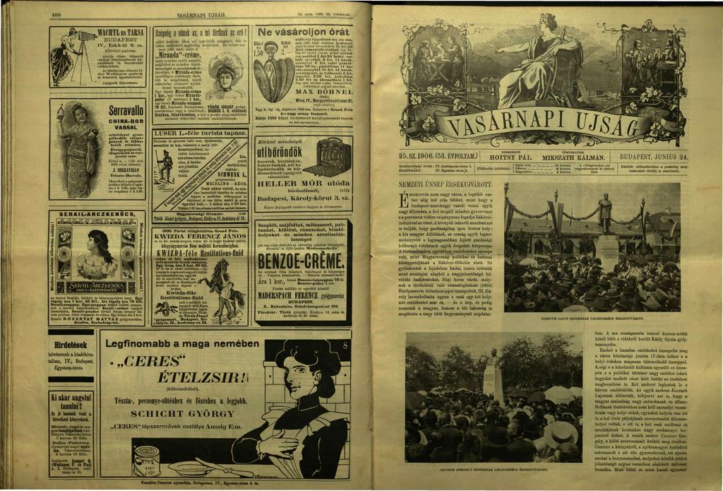 400 VASÁBNAPI ÚJSÁG. 34. SZÁM. 1906. 53. EVTOLÍAJÍ. WACHTL E& TÁRSA BUDAPEST IV., Eskü-út 6. sz. (Clotild-palota). Ajánlja dúsan felszerelt raktárát fényképészeti készülékek és hozzávaló czikkckuen.