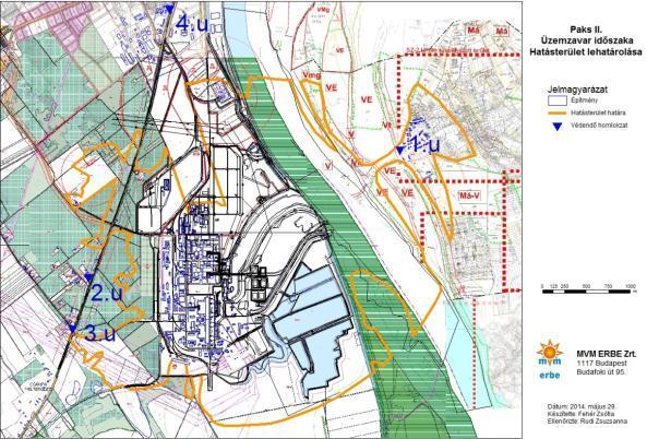 Paks II Üzemzavar időszaka Paks II Perioada unor defecțiuni sau avarii Hatásterület lehatárolásaa Delimitarea zonei de impact Jelmagyaráza Legendă Építmény Construcție Hatásterület határa Limita