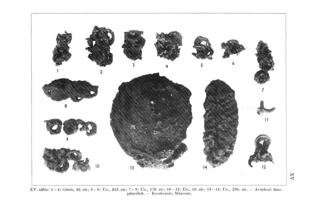 XV. tábla: 1-4: Gátér, 46. sír; 5-6: Uo., 253. sír; 7-9: Uo., 170.