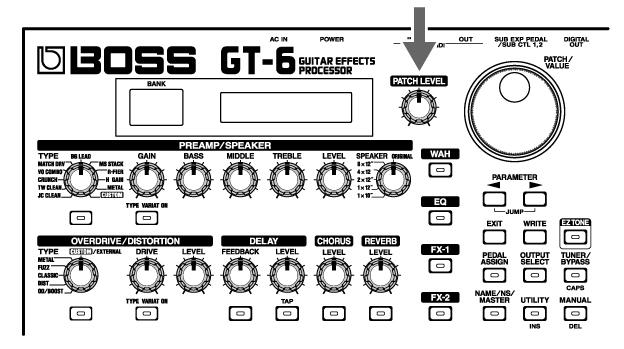 7. Fejezet A GT-6 hasznos funkciói Gyors Patch hangerőállítás (PATCH LEVEL szabályzó) Válasszuk ki, milyen effekteket akarunk ki/be kapcsolni a pedálokkal Az