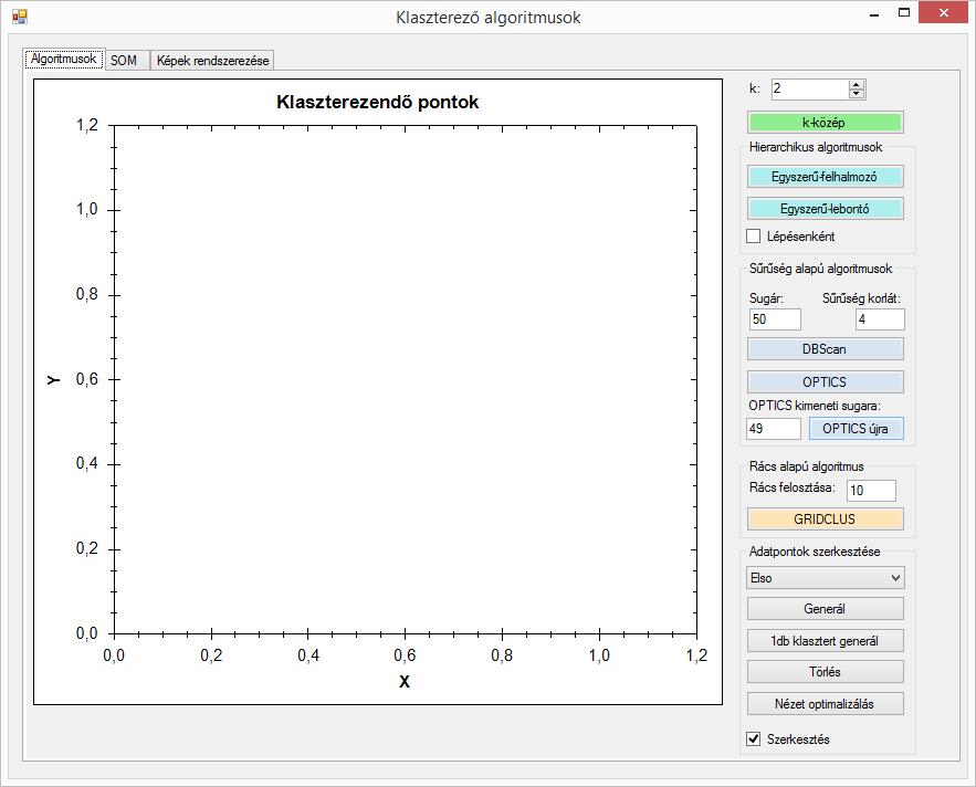 4.1.4 A program használata A futtatható állomány (Klaszter.exe) elindításával megjelenik az alkalmazás főablaka, melynek fő része egy TabControl vezérlőelem.