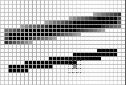 6 Ábra. Vonal fogazottságának megszüntetése a környezo pixelek átlagolása alapján. A 3D-s képalkotásnál a fogazottság mögött azonban mélyebb képalkotási bonyodalmak húzódnak.