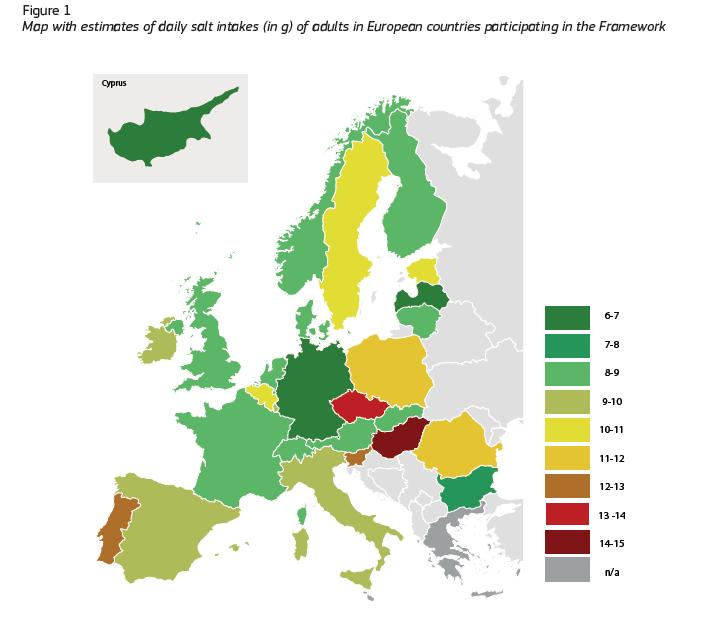 Az EU sócsökkentő keretprogramjában részt vevő országok - EU 27 + Norvégia, Svájc - lakosságának napi