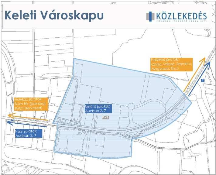 6.3.2.2.3. Keleti Városkapu A Keleti Városkapu környezetében is találhatóak kereskedelmi létesítmények és benzinkutak, a területet jelenleg egy helyi járatú autóbusz érinti.