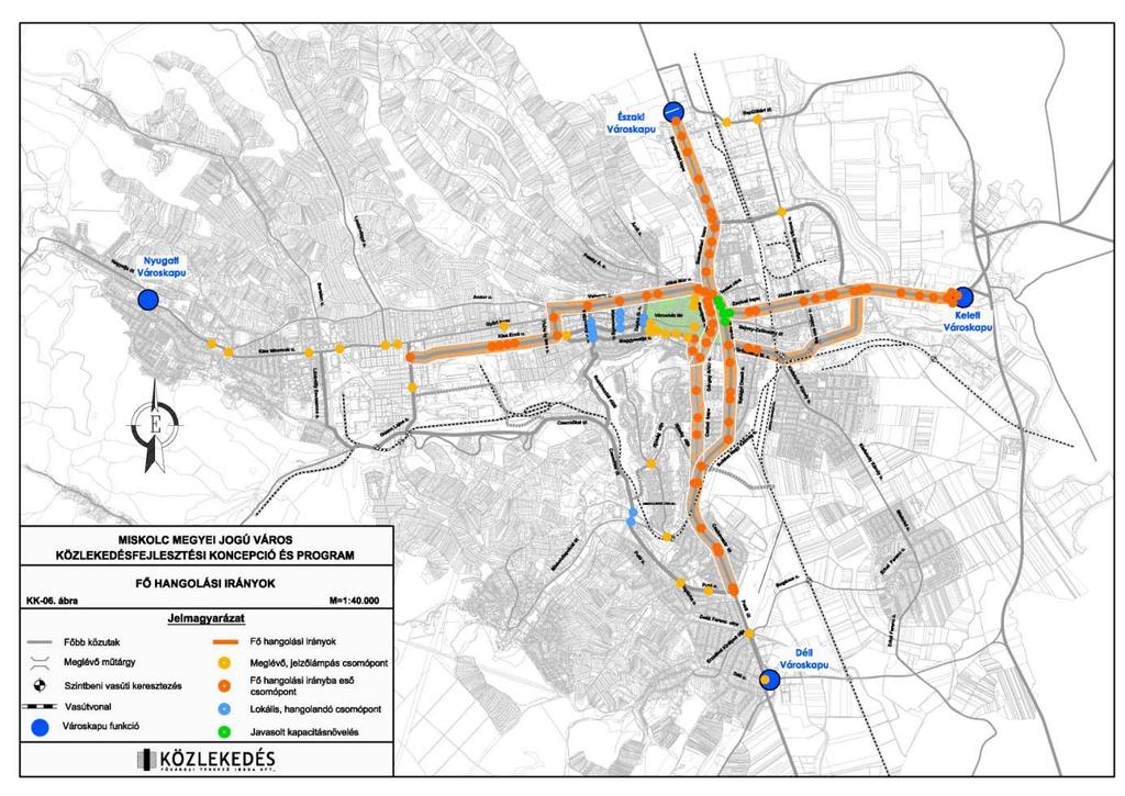 6.3.1.2. Jó autózási feltételek 6.3.1.2.1. Jelzőlámpás összehangolás Az É-D-i irányú belvárost elkerülő forgalom fő tengelye a továbbiakban is a Király utca Ady Endre utca Jókai Mór utca tengely marad.