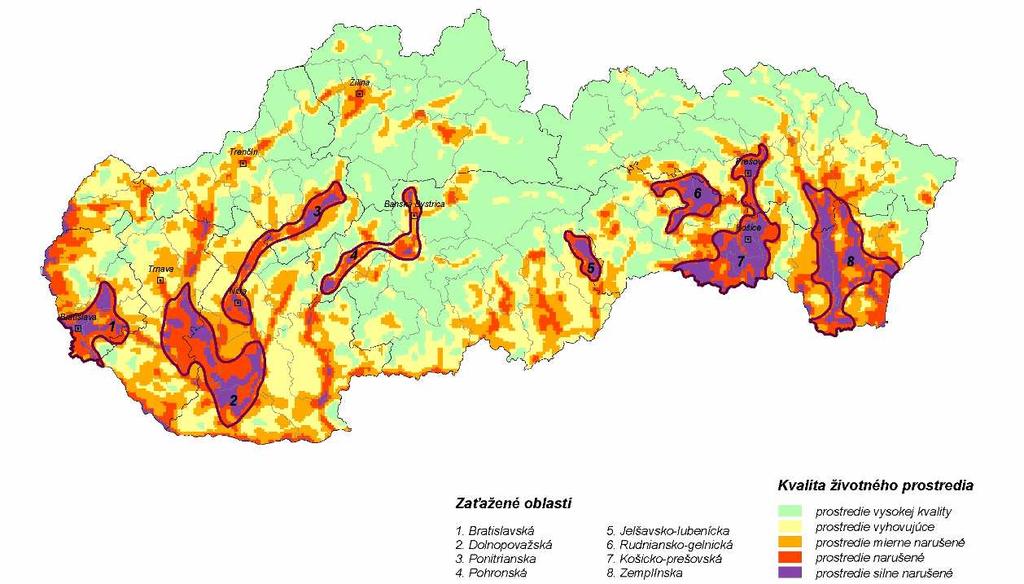 Mapa č. 1: Environmentálna regionalizácia SR syntetické hodnotenie Tabuľka č.