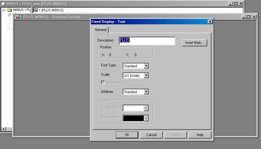 PLC I TERMINALI U paleti sa alatima aktiviramo prečicu za TEXT. Duplim klikom na ekran pojavljuje se dijalog box za pisanje teksta na ekran, kao na prethodnoj slici.