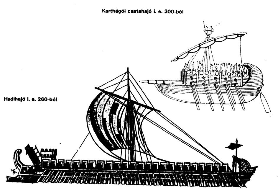 A TRIREMIS i.e. 260 körüli Földközi-tenger térsége Ez a három evezősoros hajó görög, etruszk és karthágói minta alapján építet hadihajó volt. A rómaiak nem voltak vérbeli hajósok.