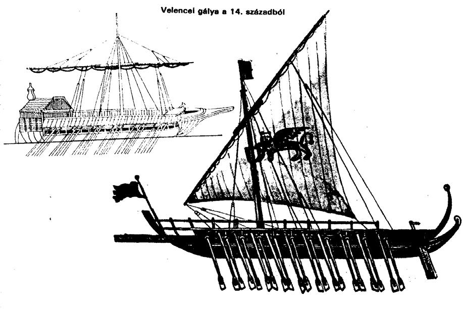 VELENCEI GÁLYA 12. századi Földközi-tenger térsége Dromonból kifejlesztett evezős-vitorlás hadihajó volt, amely először az 1000.