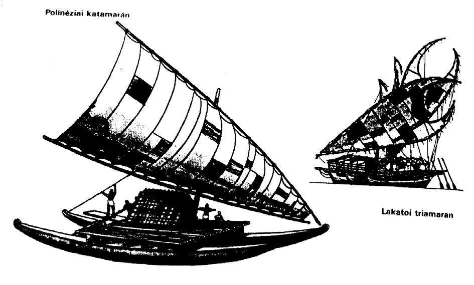 POLINÉZ KATAMARÁN A polinéz katamarán segédevezőkkel ellátott kéttörzsű vitorlás. Abból az oldalkivetőrudas pirogából keletkezett, amelyen a polinézek az 5.