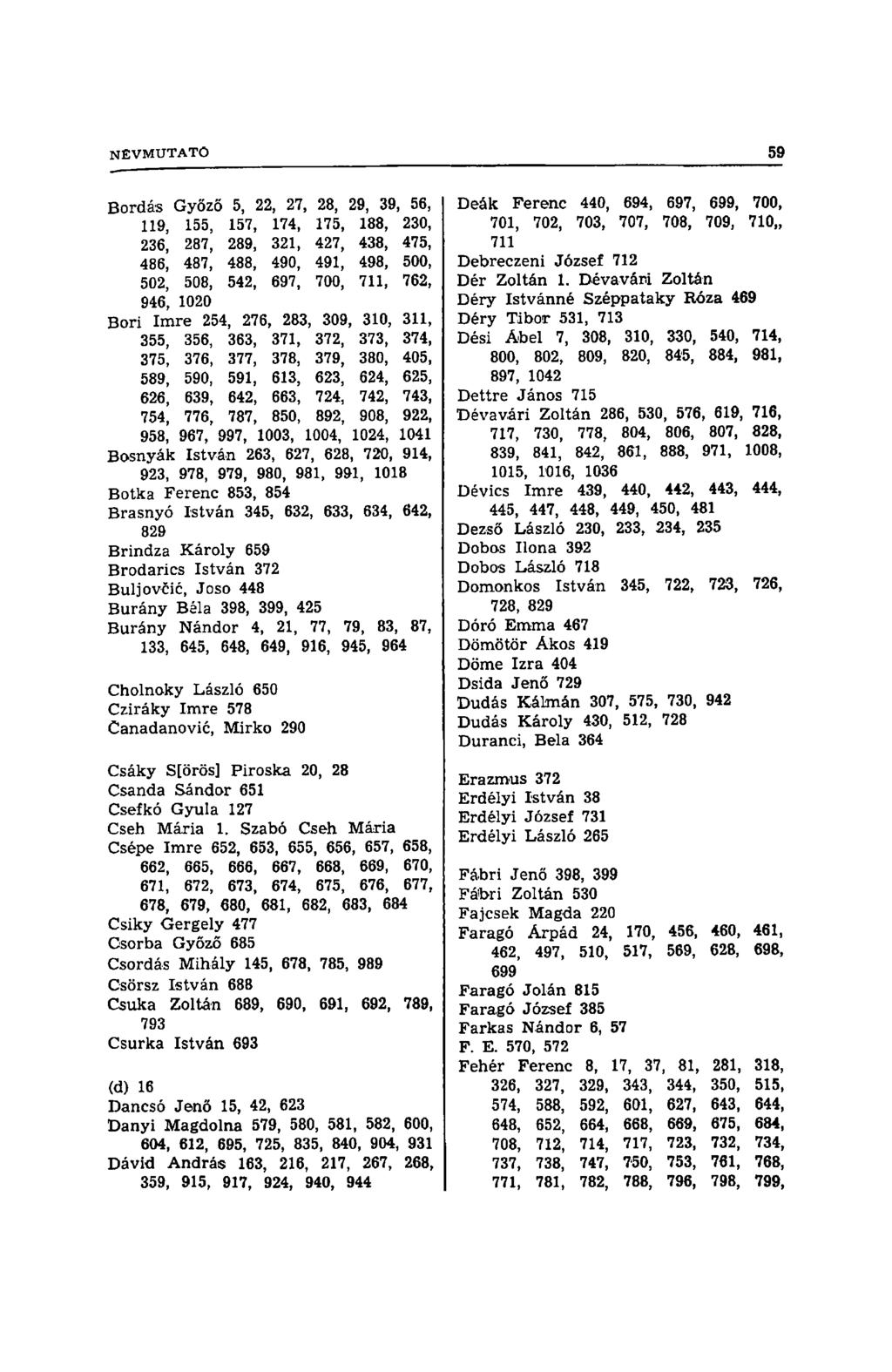 Bordás Győző 5, 22, 27, 28, 29, 39, 56, 119, 155, 157, 174, 175, 188, 230, 236, 287, 289, 321, 427, 438, 475, 486, 487, 488, 490, 491, 498, 500, 502, 508, 542, 697, 700, 711, 762, 946, 1020 Bori Imre