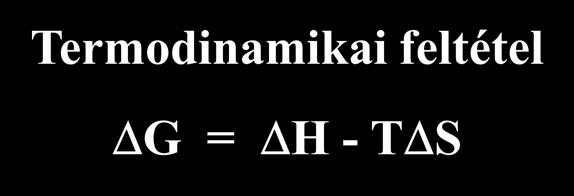 Termodinamikai feltétel G = - T S spontán: G