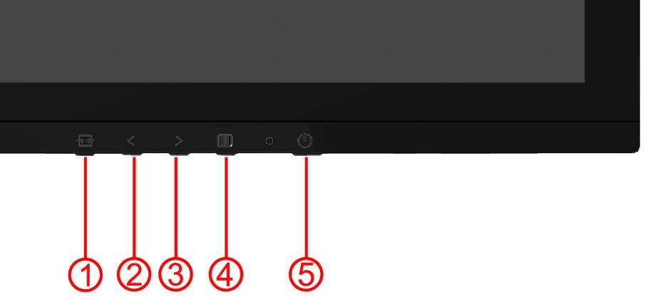 Gyorsbillentyük 1 Forrás / Auto / Kilépés 2 Clear Vision /< 3 Hangerő /> 4 Menü/Belép 5 Főkapcsoló Főkapcsoló A főkapcsoló gomb folyamatos megnyomásával kikapcsolhatja a monitort.