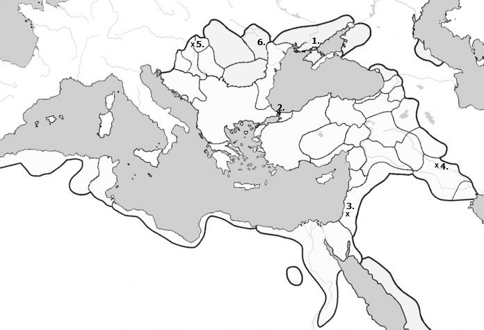 2. Die Aufgabe bezieht sich auf die Eroberungen des Osmanischen Reichs. Die Zahlen auf der Karte stehen für wichtige Städte oder Gebiete des Osmanischen Reichs.