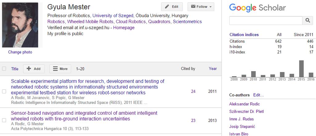 Gyula Mester Idézetek a Google Scholar adatbázisban Az idézetek legfontosabb alapadatai: mely közleményre, ki és milyen közleményben hivatkozott, az idézet lehet pozitív, negatív vagy semleges. 2.