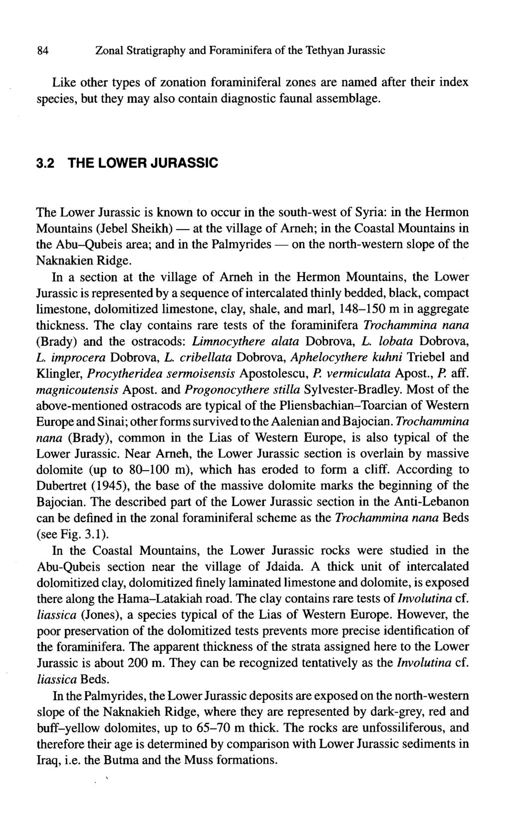 84 Zonal Stratigraphy and Foraminifera of the Tethyan Jurassic Like other types of zonation foraminiferal zones are named after their index species, but they may also contain diagnostic faunal