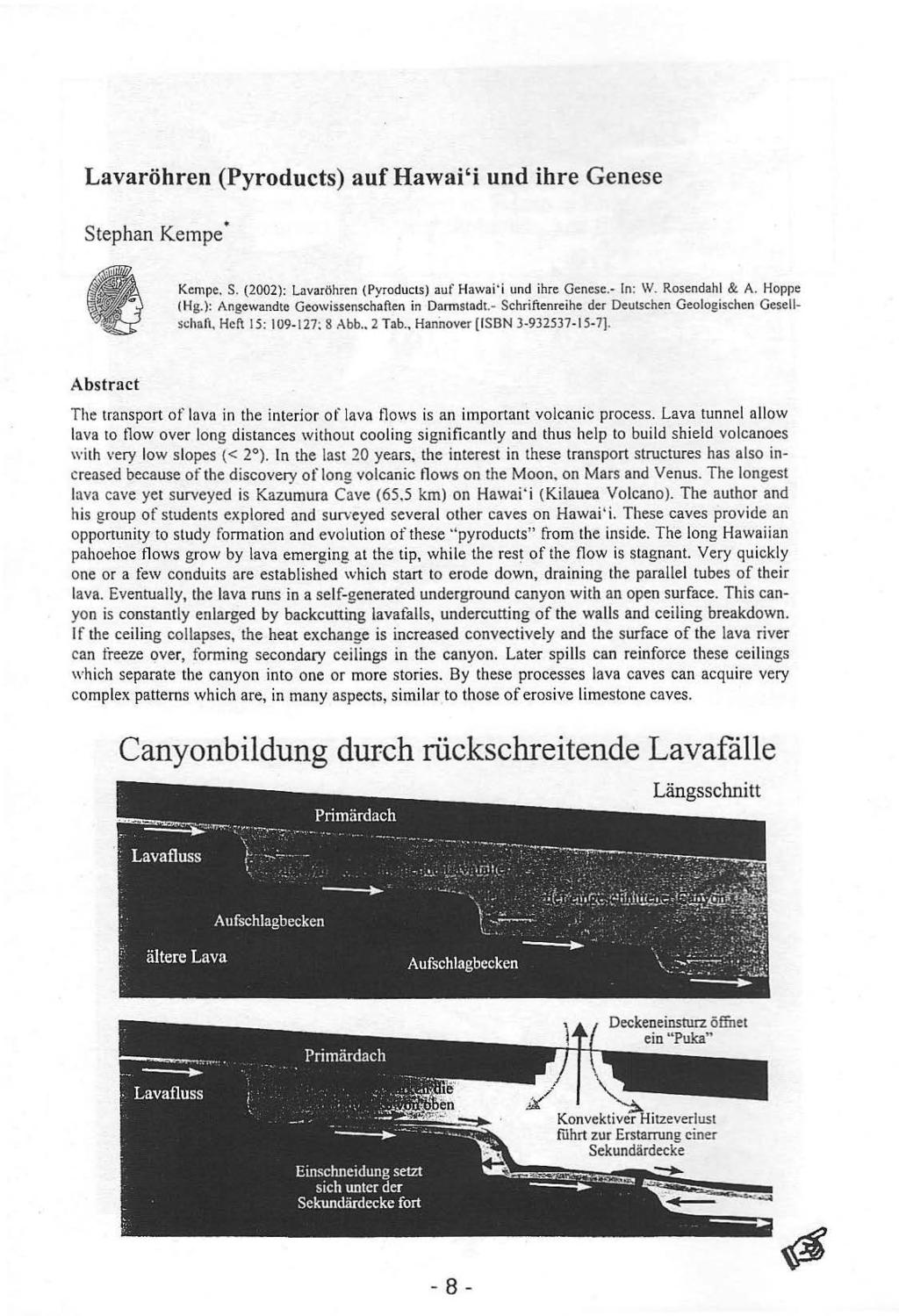 Lavarohren (Pyroducts) auf Hawai'i und ihre Genese Stephan Kempe' Kempe. S. (2002): Lavar~hren (Pyroducts) auf Hawai'i und ihre Genese.- In: IV. Rosendahl & A. Hoppe (Hg.