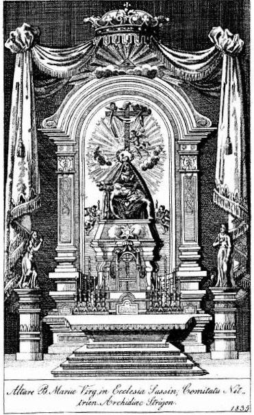 Hétfájdalmú Szûz Mária. Sasvár bazilika oltára 1763-ban ünneplik a sasvári Mária-szobor kétszáz éves jubileumát.