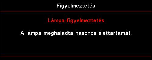 Függelékek Lámpacsere A kivetítő automatikusan érzékeli a lámpa élettartamát. Amikor a lámpa élettartamának vége felé közeledik, megjelenik egy figyelmeztető üzenet.