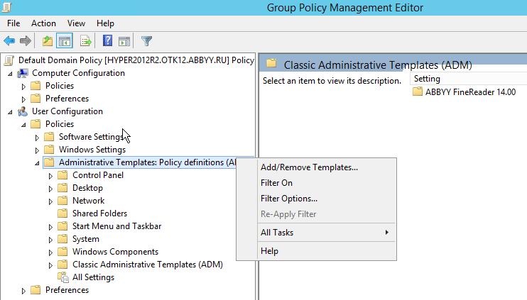 2. A Group Policy Management Editor [Csoportházirendkezelés-szerkesztőben] kattintson a User Configuration [Felhasználó