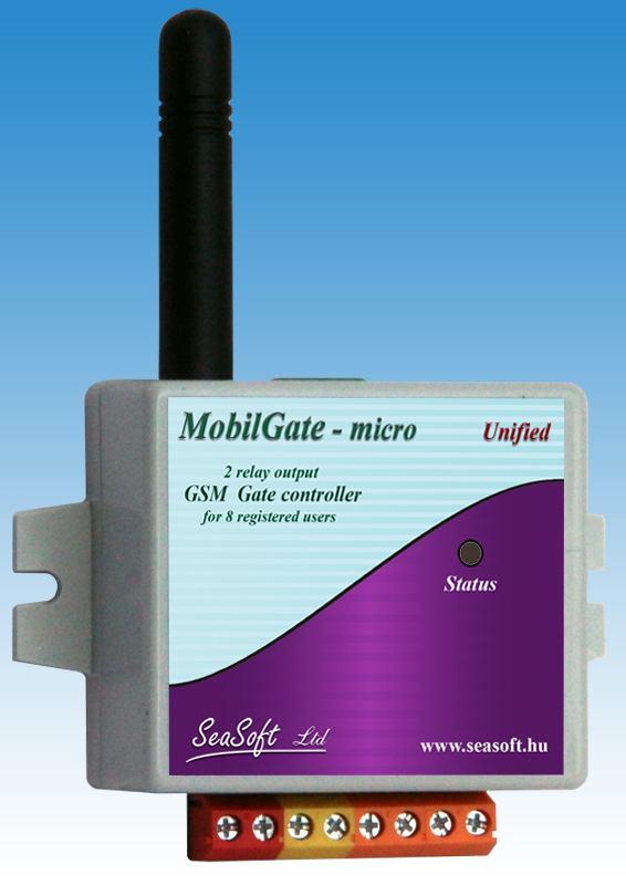 Mobil Gate Micro GSM családi kapunyitó 8 telefonszám felismerésével, 2 relés kimenettel A MobilGate-Micro családi felhasználásra szánt, ajtók, sorompók, kapuk, garázsajtók nyitására kifejlesztett