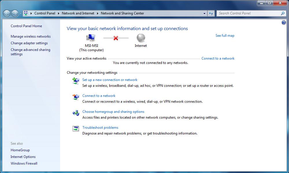 5. Új WLAN kapcsolat létrehozásához jelölje ki a [Set up a new connection or network] (Új kapcsolat vagy hálózat beállítása) elemet a [Network and Sharing Center] (Hálózati és megosztási