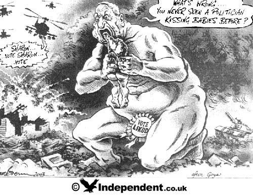 brit baloldali napilap karikatúráján Ariel Saron egy gyermeket