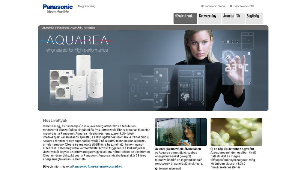 Panasonic Aquarea kampány honlapja www.panasonicaquarea.