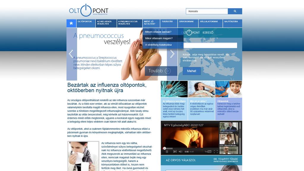 Sanofi Aventis 2011 októberi magyarországi kampányhonlapja www.oltopont.