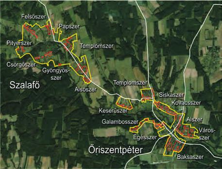 3. ábra: Szalafô és Ôriszentpéter belterületei a ténylegesen beépített területekkel Ôriszentpéter és Szalafô belterületei és azon belül a ténylegesen lakott részek.