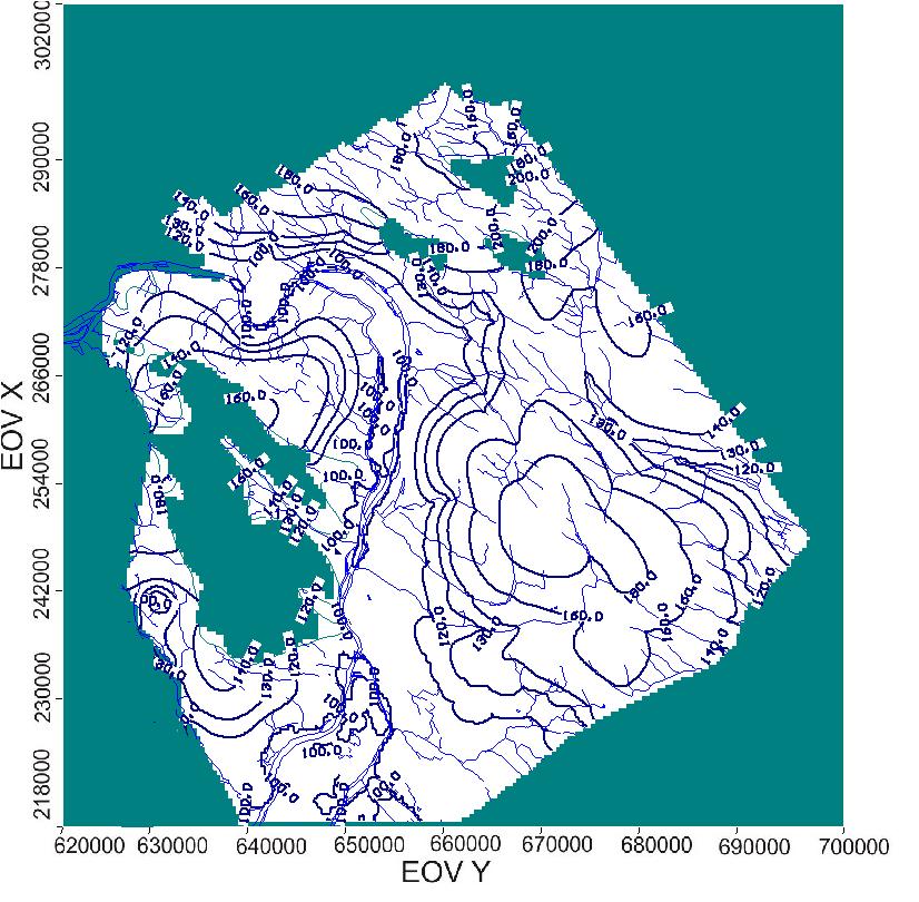 A modell ellenőrzésére és a rendszer kalibrációjához 24 talajvíz megfigyelőkútban mért talajvízszint értékeket használtam fel (V. Melléklet).
