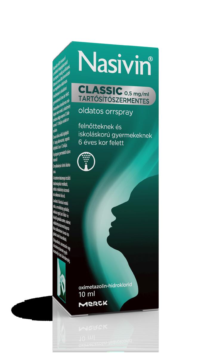 Nasivin Classic 0,5 mg/ml tartósítószermentes oldatos orrspray 10 ml (Hatóanyag: oximetazolin) Tartósítószermentes orrspray 6 évtől és felnőtteknek.