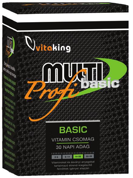 Multivitaminok Multi Basic Profi vitamincsomag Kiegyensúlyozott alap vitamincsomag nem dohányzó, átlagos terheltségű felnőtteknek és tinédzsereknek.