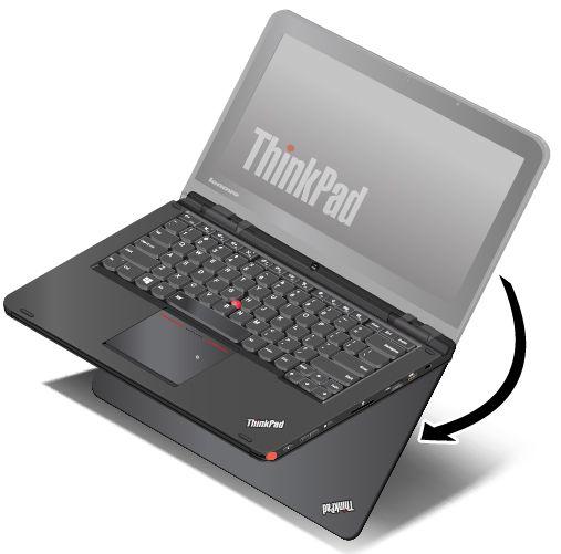 2. Helyezze el a számítógépet a jelzett módon. A számítógép most álló módban van. Álló módban a billentyűzet, a ThinkPad érintőpad és a TrackPoint mutatóeszköz automatikusan letiltott.