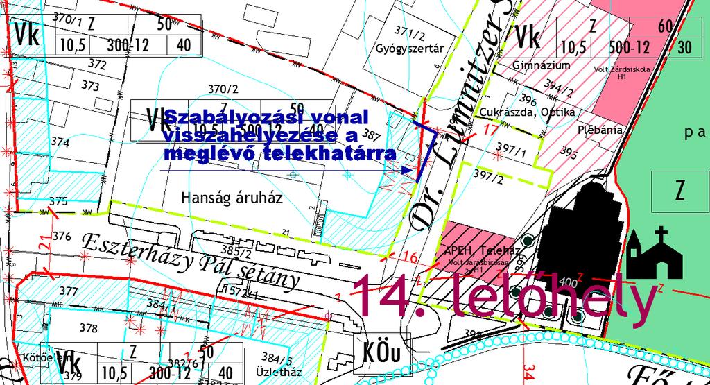 2. sz. módosítás A rendezési terv módosítással érintett terület: A Kapuvár, Dr. Lumniczer S. utca 4. szám alatt fekvő 387 hrsz-ú terület, melyen meglévő épületen át vezet a szabályozási vonal.