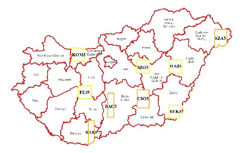 A távérzékeléses ellenőrzési körzetek (az FVM/MVH választotta ki az EU irányelvekhez igazodva) 1999 8/1999 (I. 20.) FVM rend.